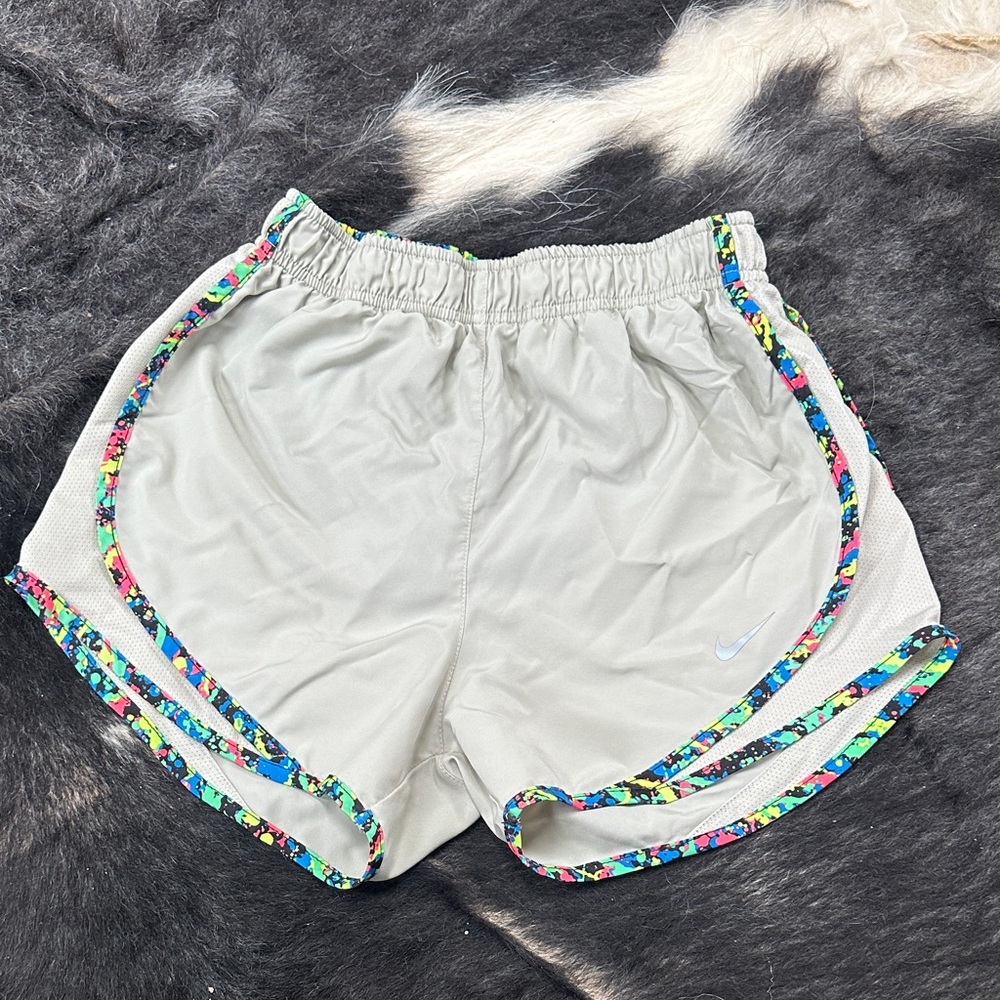 Women's Gray Nike Athletic Shorts with Multicolor Trim